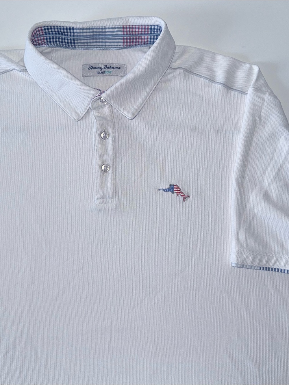 Tommy Bahama IslandZone Polo Men's XL White Cotton Blend USA Themed Stretch